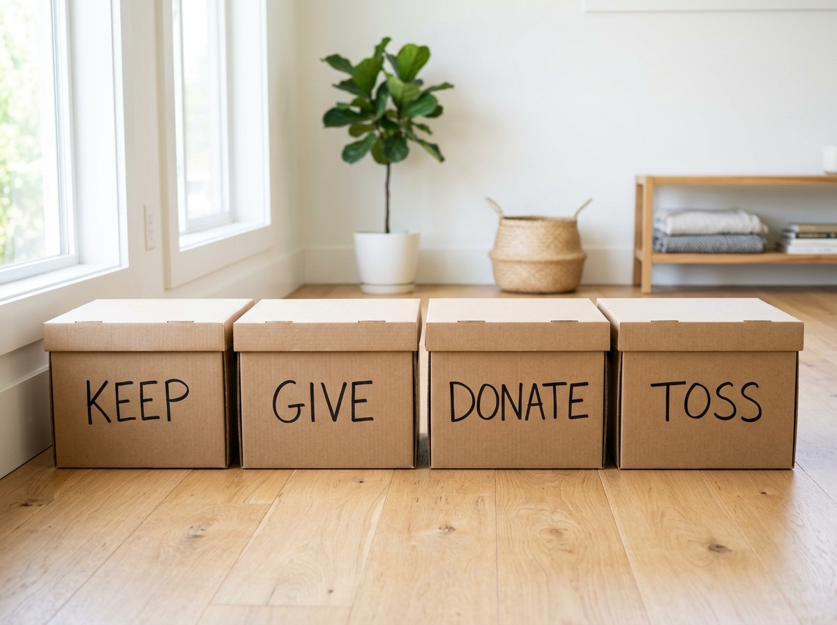Four labeled boxes for the downsizing sorting method